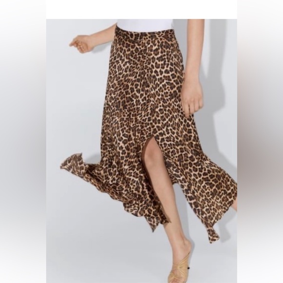 Zara Womens Brown Leopard Maxi Skirt Small Slip Flowy Boho Work Casual Preppy - Picture 1 of 16
